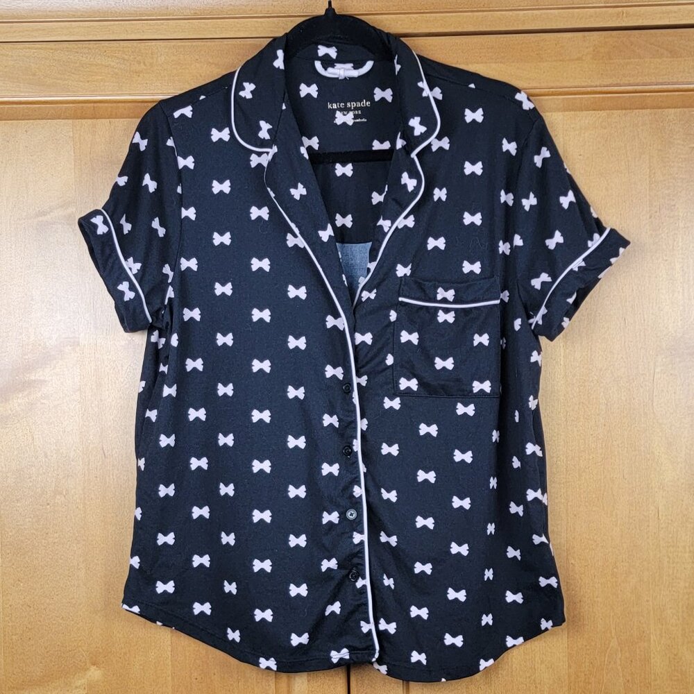 Women's Soft 2 Pc Kate Spade Pajama Set Black Pale Pink Bows - M - Picture 4 of 13